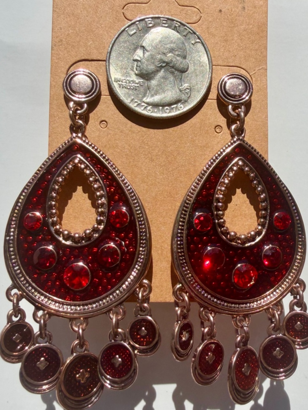 Red Teardrop Chandelier Statement Earrings